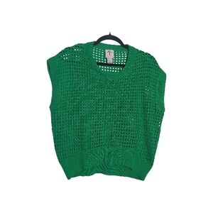 Rain + Rose Med Green Crochet Knit Sleeveless Top Festival Coastal Grandma Boho